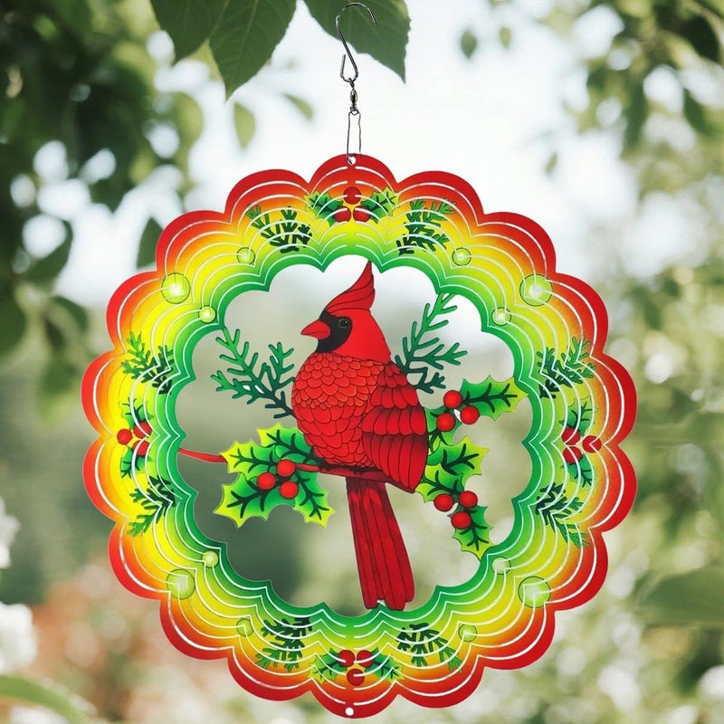 YTAONS 12 in Wind Spinners Outdoor, Hanging Spinners 3D Stainless Steel Wind Sculpture for Garden Yard Art Decoration Christmas Birthday Gift for Women Mom Wife Grandma (Red Bird) - Image 1